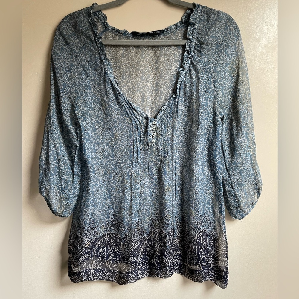 100% Silk Zara woman GORGEOUS completely sheer blouse size XS